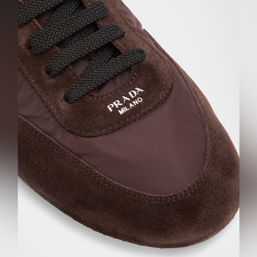 Prada Collapse Nylon and Suede Open-Back Brown/Cafe Sneakers - Picture 4 of 13
